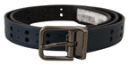 Dolce & Gabbana Blue Perforated Skinny Leather Metal Buckle Belt - Maison Luxe
