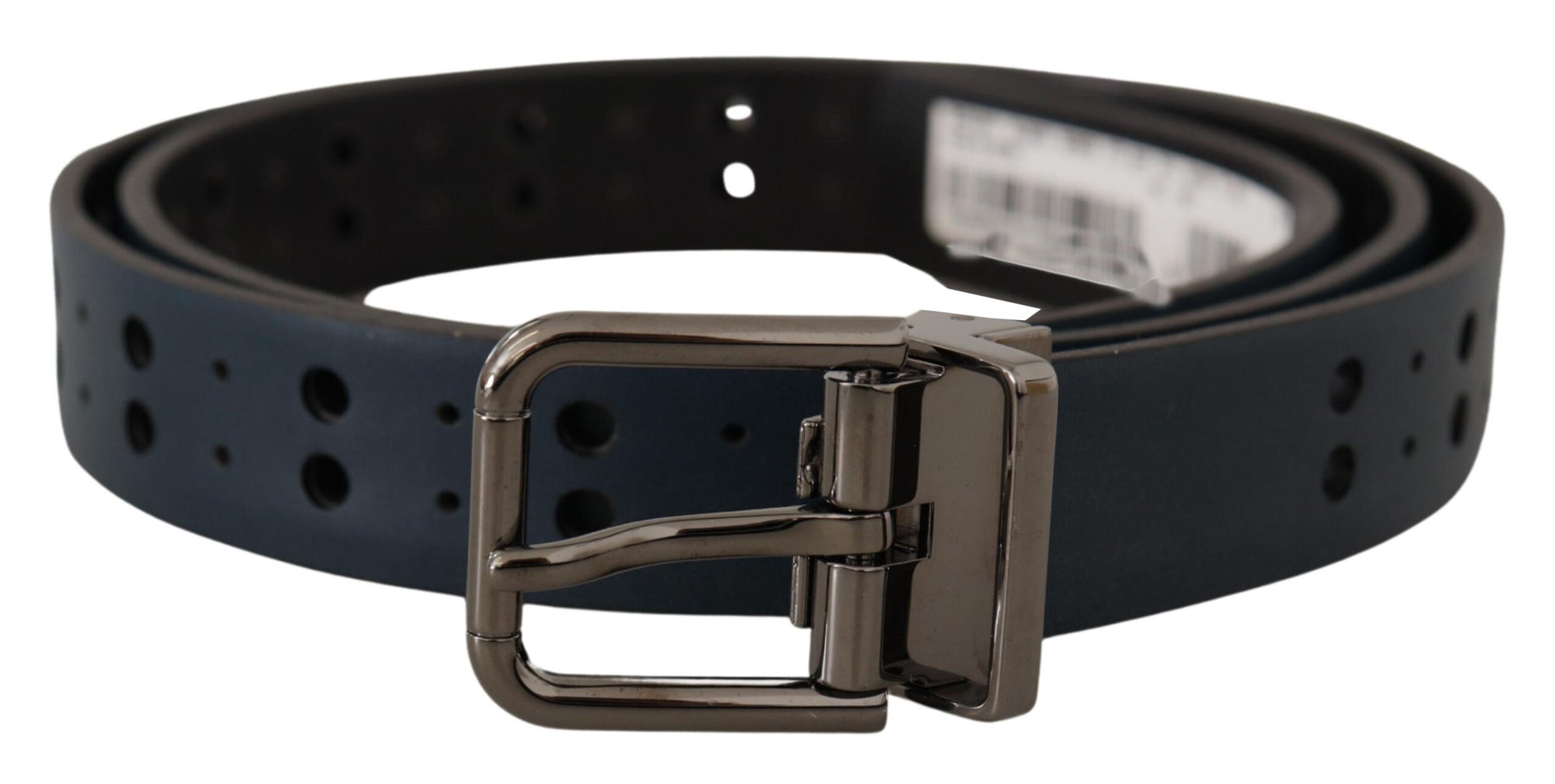 Dolce & Gabbana Blue Perforated Skinny Leather Metal Buckle Belt - Maison Luxe