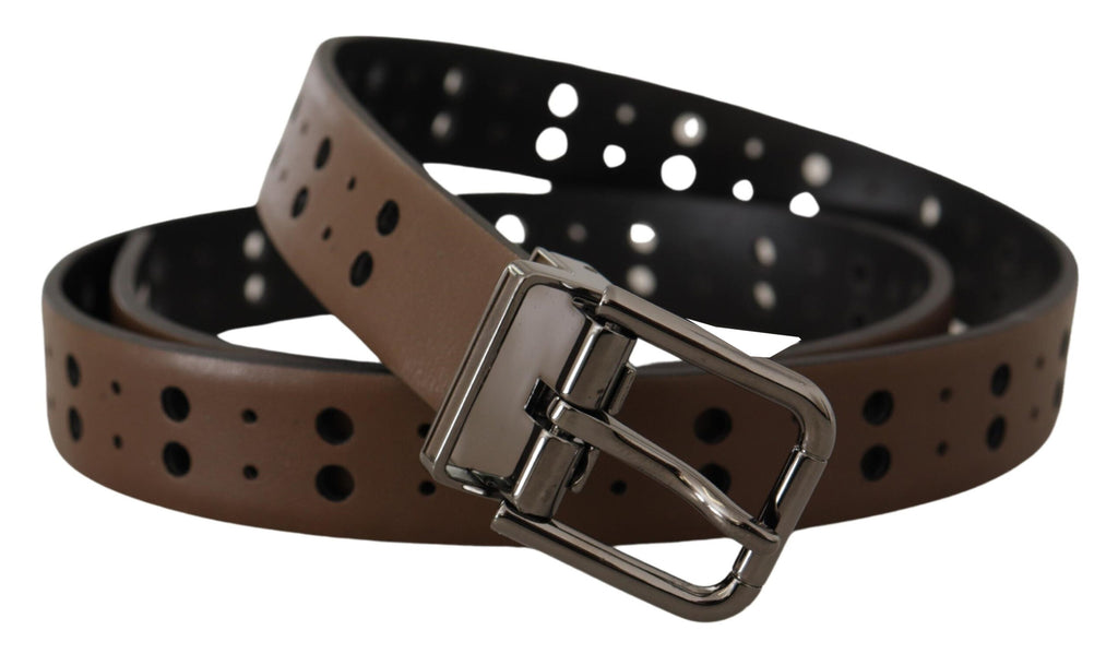 Dolce & Gabbana Dark Brown Perforated Leather Metal Belt - Maison Luxe