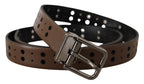 Dolce & Gabbana Dark Brown Perforated Leather Metal Belt - Maison Luxe