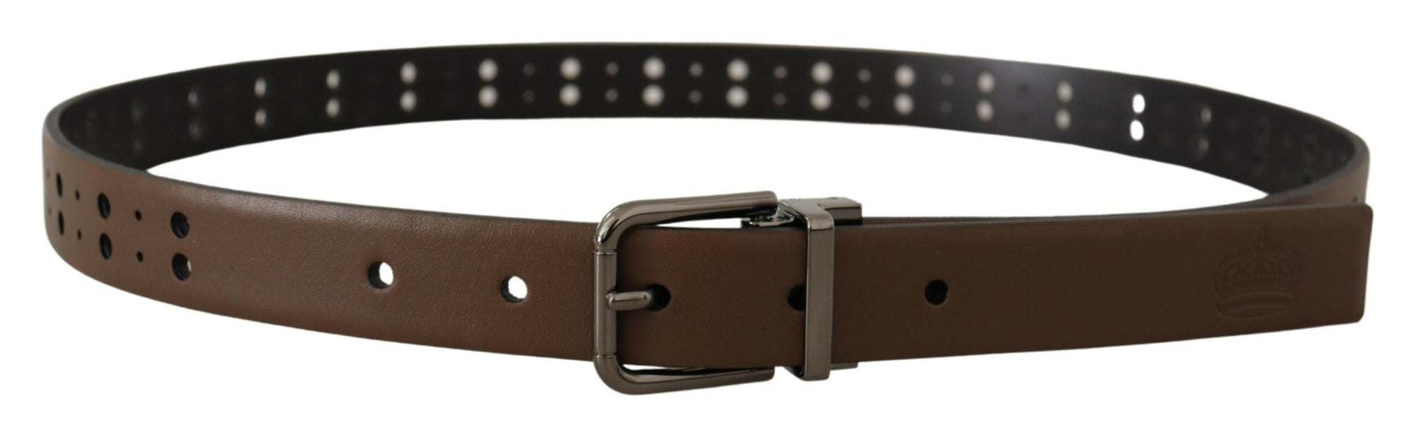 Dolce & Gabbana Dark Brown Perforated Leather Metal Belt - Maison Luxe