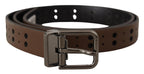 Dolce & Gabbana Dark Brown Perforated Leather Metal Belt - Maison Luxe