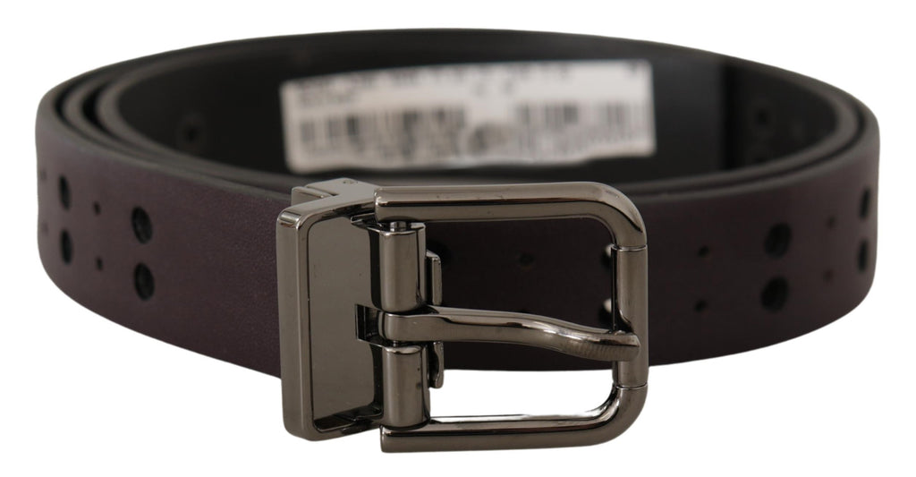 Dolce & Gabbana Burgundy Leather Perforated Metal Buckle Belt - Maison Luxe