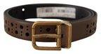 Dolce & Gabbana Brown Leather Perforated Crown Belt - Maison Luxe