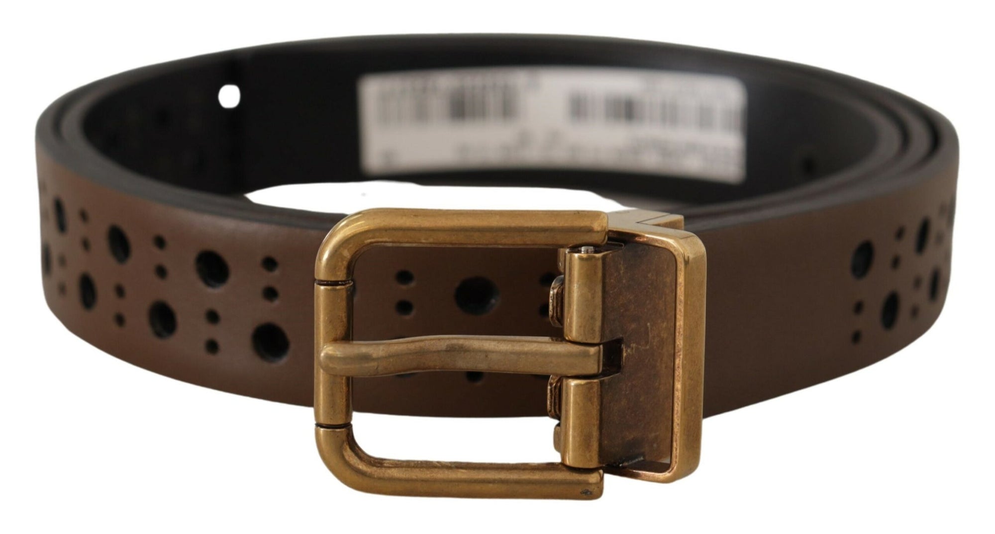 Dolce & Gabbana Brown Leather Perforated Crown Belt - Maison Luxe