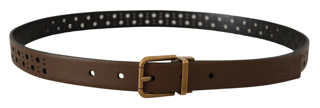 Dolce & Gabbana Brown Leather Perforated Crown Belt - Maison Luxe