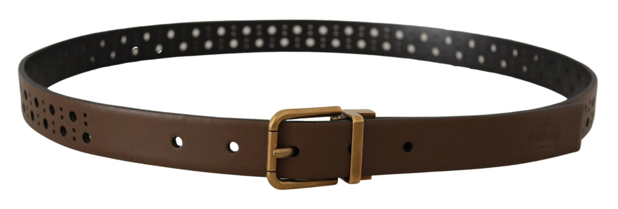 Dolce & Gabbana Brown Leather Perforated Crown Belt - Maison Luxe