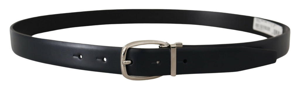 Dolce & Gabbana Black Leather Formal Silver Metal Buckle Belt - Maison Luxe