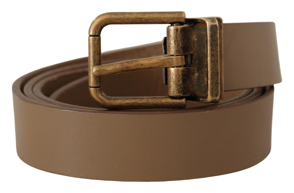 Dolce & Gabbana Brown Solid Leather Brass Buckle Classic Belt - Maison Luxe