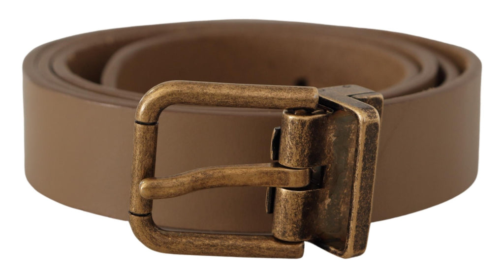 Dolce & Gabbana Brown Solid Leather Brass Buckle Classic Belt - Maison Luxe