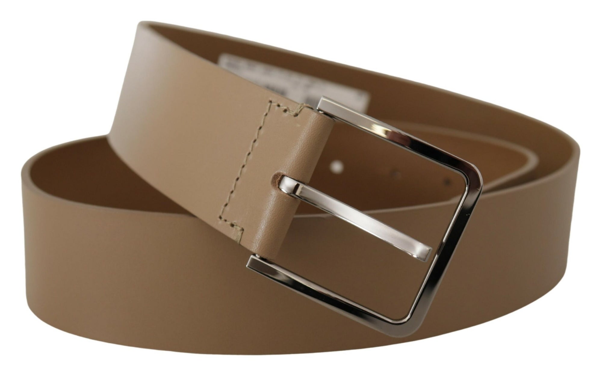 Dolce & Gabbana Beige Calf Leather Wide Silver Metal Belt - Maison Luxe