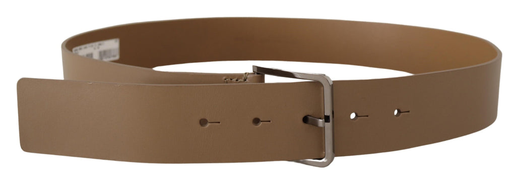 Dolce & Gabbana Beige Calf Leather Wide Silver Metal Belt - Maison Luxe