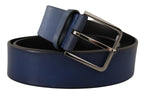 Dolce & Gabbana Blue Calf Leather Silver Metal Buckle Classic Belt - Maison Luxe
