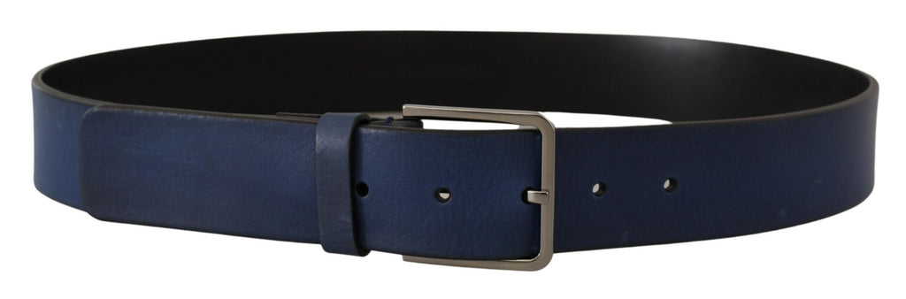 Dolce & Gabbana Blue Calf Leather Silver Metal Buckle Classic Belt - Maison Luxe