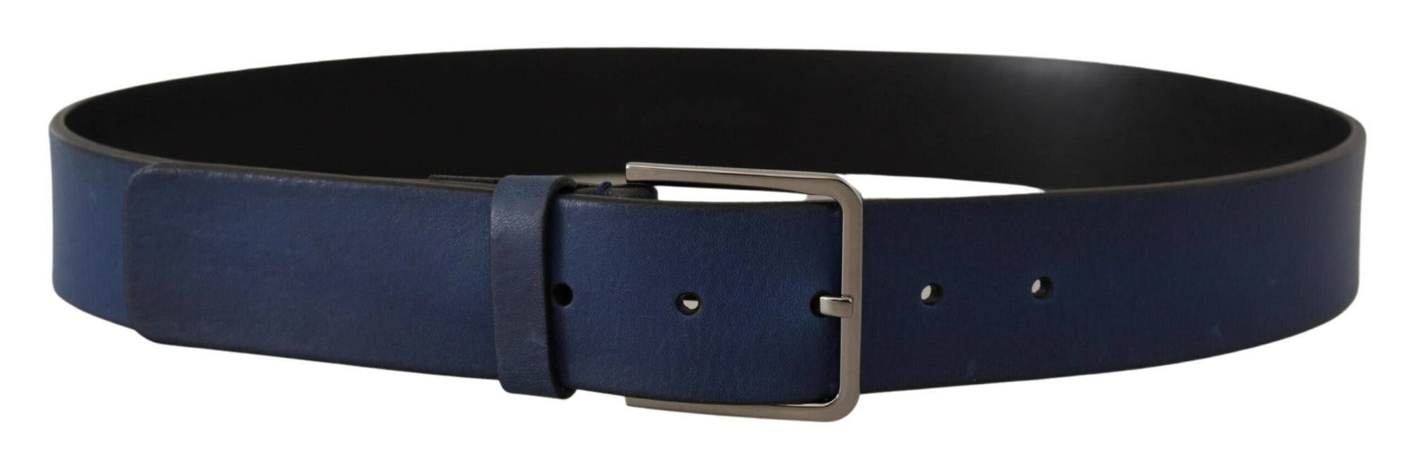 Dolce & Gabbana Blue Calf Leather Silver Metal Buckle Classic Belt - Maison Luxe