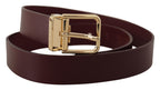 Dolce & Gabbana Maroon Vitello Leather Gold Metal Buckle Belt - Maison Luxe