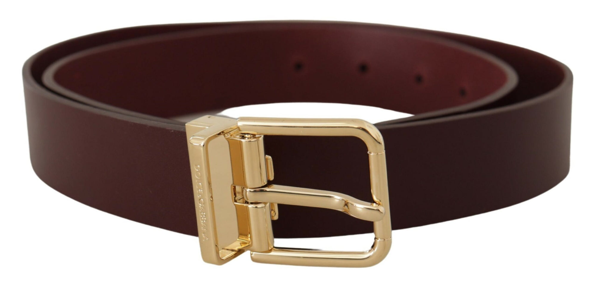 Dolce & Gabbana Maroon Vitello Leather Gold Metal Buckle Belt - Maison Luxe