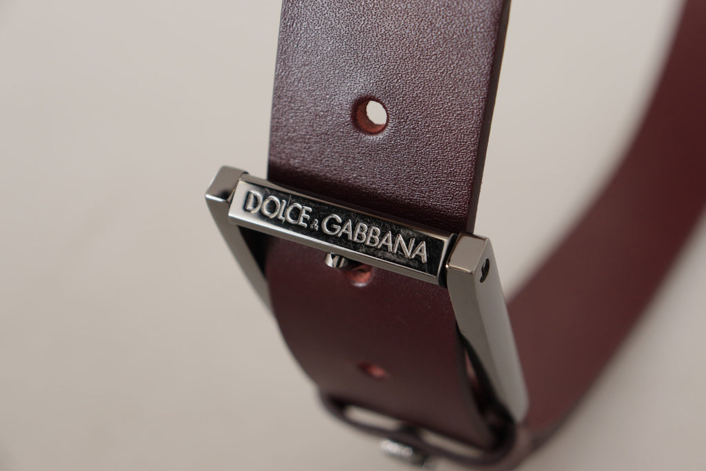 Dolce & Gabbana Brown Leather Silver Metal Crown Buckle Belt - Maison Luxe