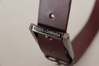 Dolce & Gabbana Brown Leather Silver Metal Crown Buckle Belt - Maison Luxe
