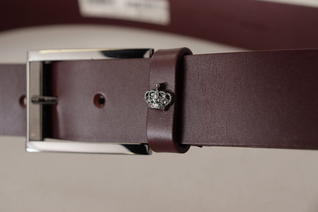 Dolce & Gabbana Brown Leather Silver Metal Crown Buckle Belt - Maison Luxe