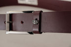Dolce & Gabbana Brown Leather Silver Metal Crown Buckle Belt - Maison Luxe