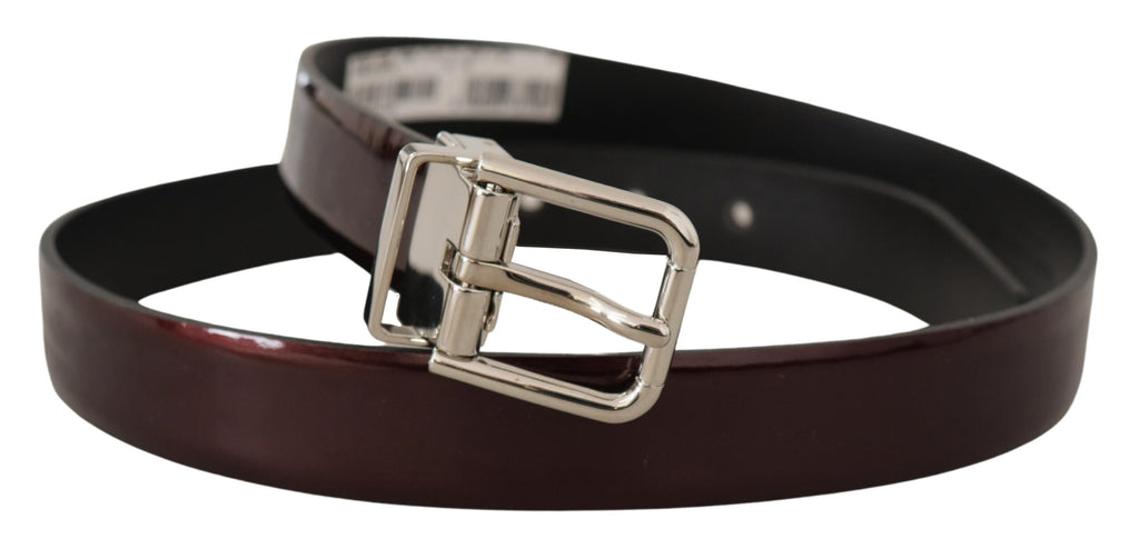Dolce & Gabbana Brown Patent Leather Silver Metal Buckle Belt - Maison Luxe