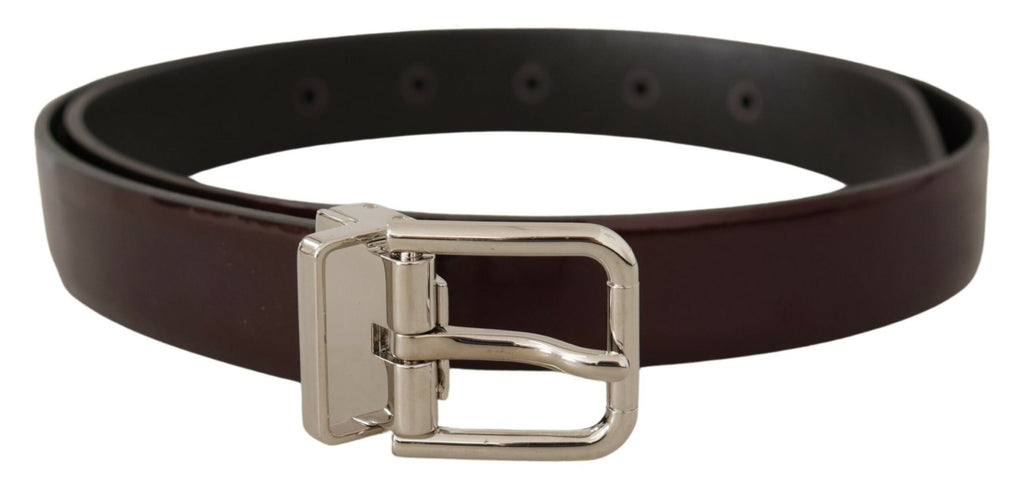 Dolce & Gabbana Brown Patent Leather Silver Metal Buckle Belt - Maison Luxe