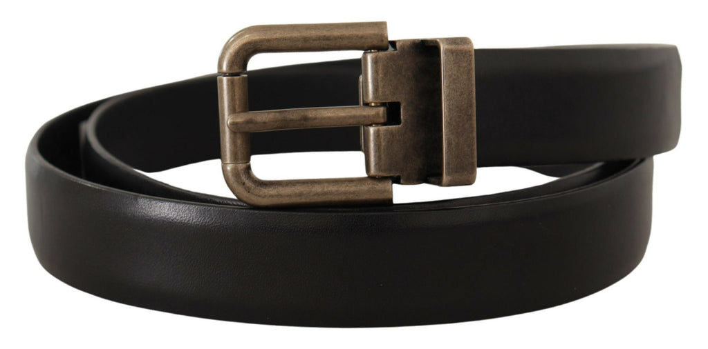 Dolce & Gabbana Black Calf Leather Brushed Brass Box Buckle Belt - Maison Luxe