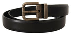 Dolce & Gabbana Black Calf Leather Brushed Brass Box Buckle Belt - Maison Luxe
