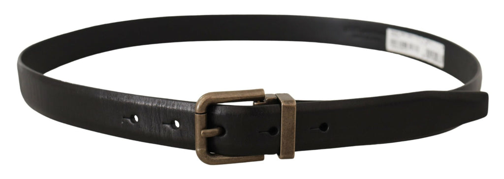 Dolce & Gabbana Black Calf Leather Brushed Brass Box Buckle Belt - Maison Luxe