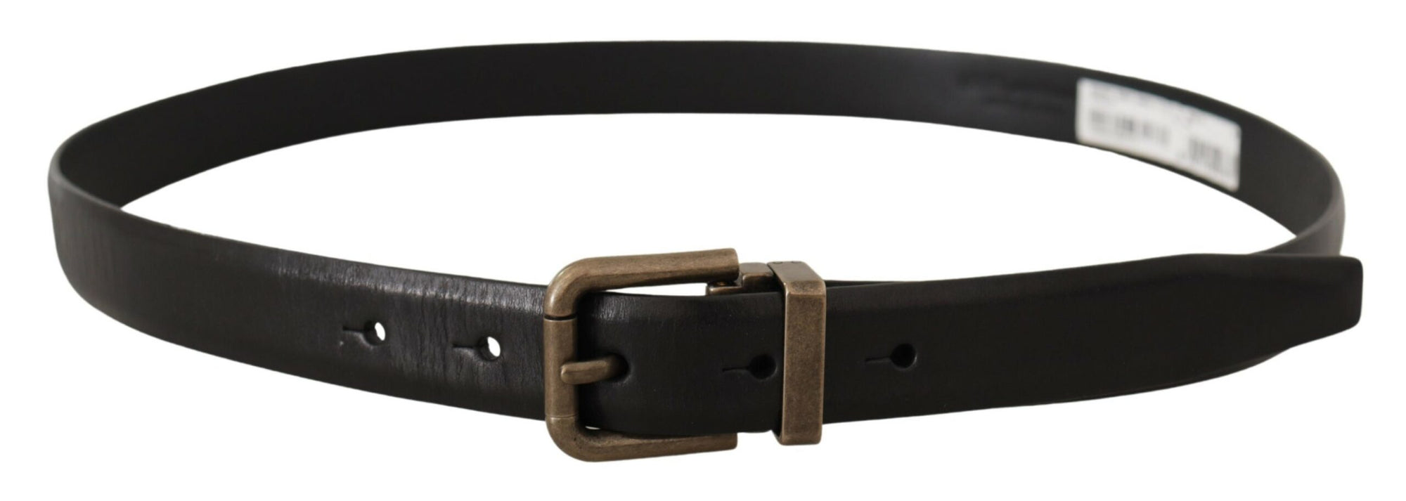 Dolce & Gabbana Black Calf Leather Brushed Brass Box Buckle Belt - Maison Luxe