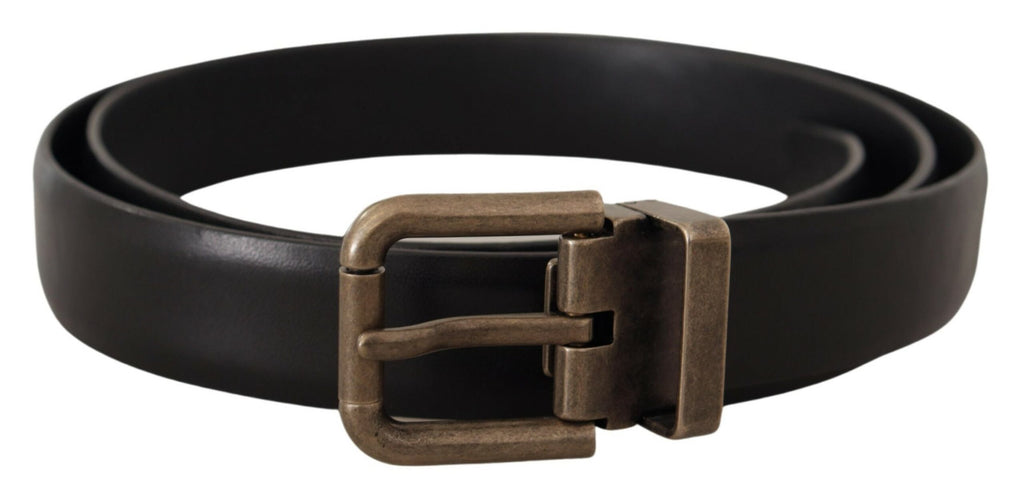 Dolce & Gabbana Black Calf Leather Brushed Brass Box Buckle Belt - Maison Luxe