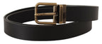 Dolce & Gabbana Black Leather Brass Metal Box Buckle Belt - Maison Luxe
