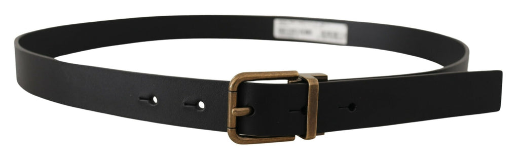Dolce & Gabbana Black Leather Brass Metal Box Buckle Belt - Maison Luxe