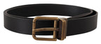 Dolce & Gabbana Black Leather Brass Metal Box Buckle Belt - Maison Luxe