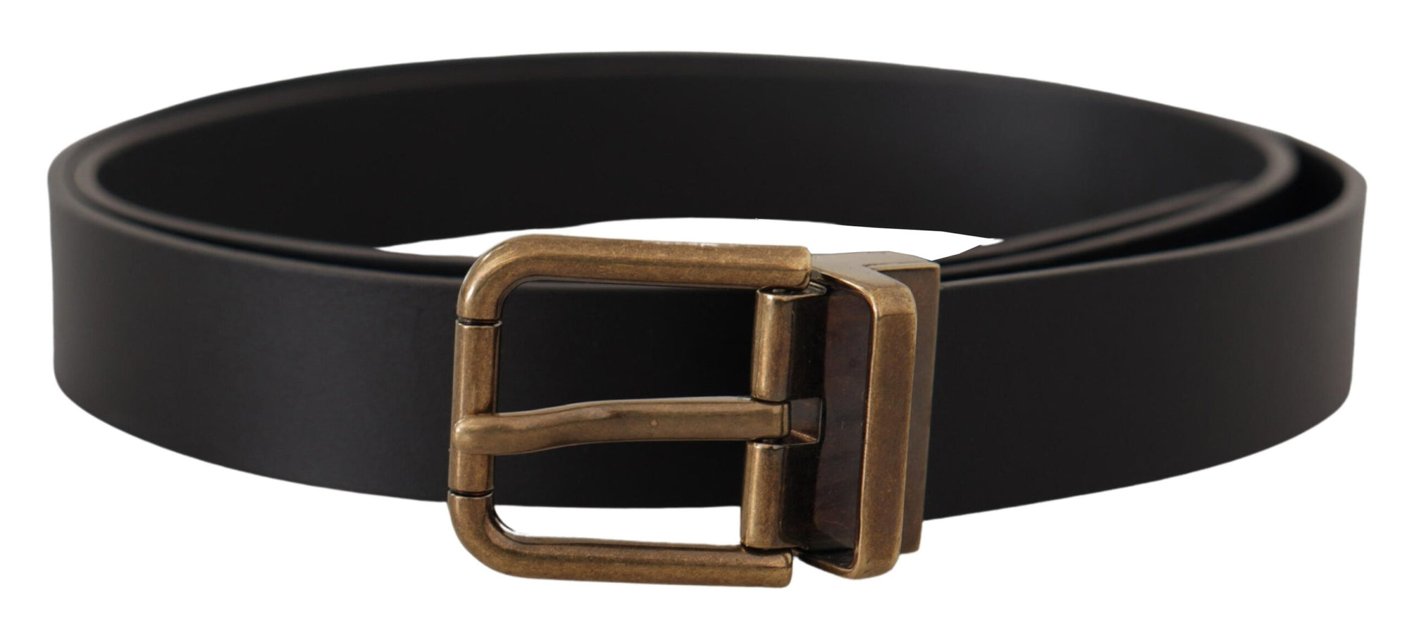 Dolce & Gabbana Black Leather Brass Metal Box Buckle Belt - Maison Luxe