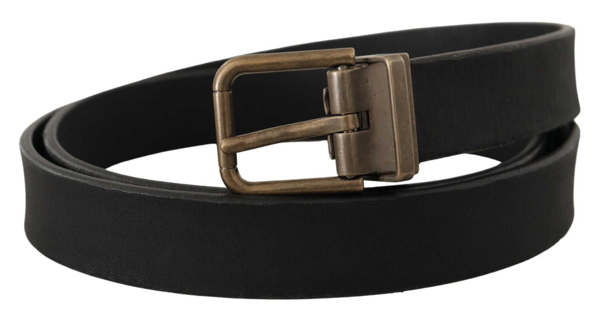 Dolce & Gabbana Black Leather Brass Metal Grain Buckle Classic Belt - Maison Luxe