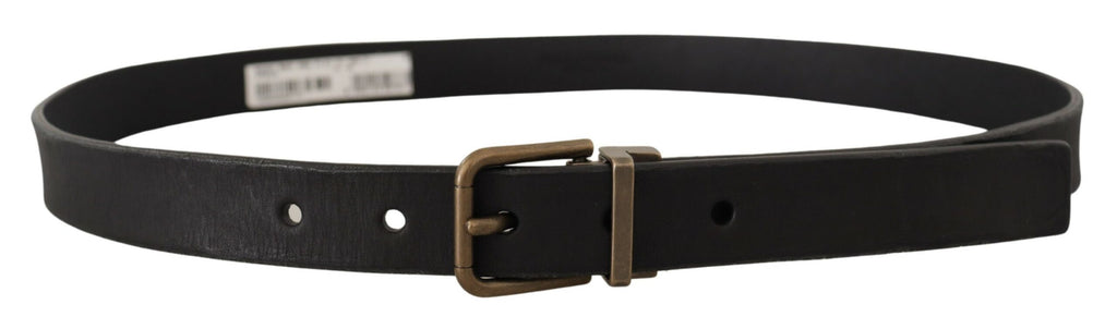 Dolce & Gabbana Black Leather Brass Metal Grain Buckle Classic Belt - Maison Luxe
