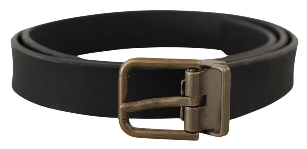 Dolce & Gabbana Black Leather Brass Metal Grain Buckle Classic Belt - Maison Luxe