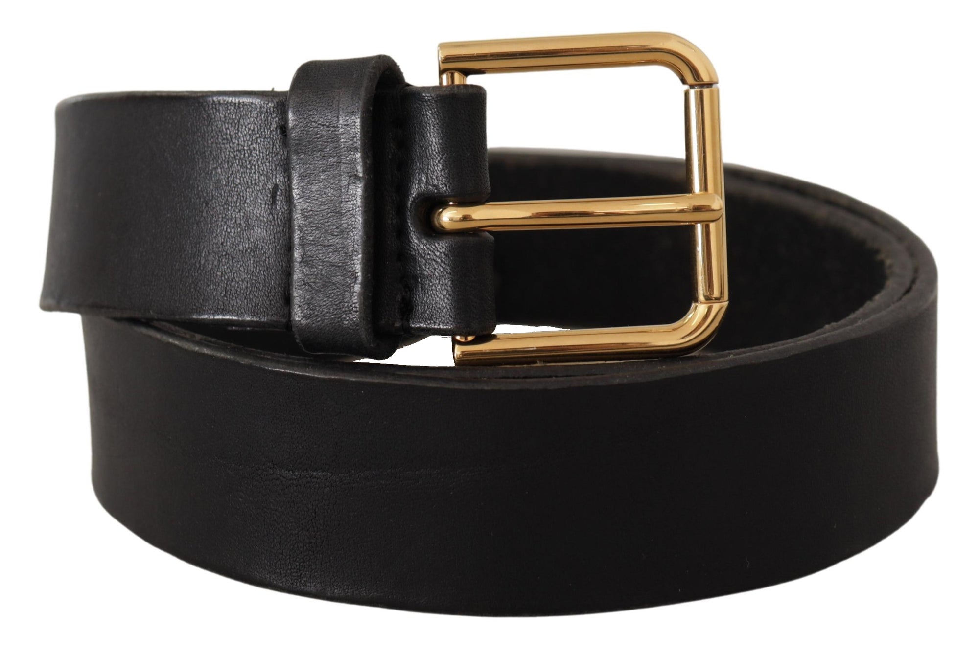 Dolce & Gabbana Black Leather Gold Tone Logo Metal Buckle Belt - Maison Luxe