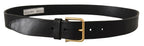 Dolce & Gabbana Black Leather Gold Tone Logo Metal Buckle Belt - Maison Luxe