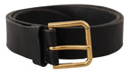 Dolce & Gabbana Black Leather Gold Tone Logo Metal Buckle Belt - Maison Luxe