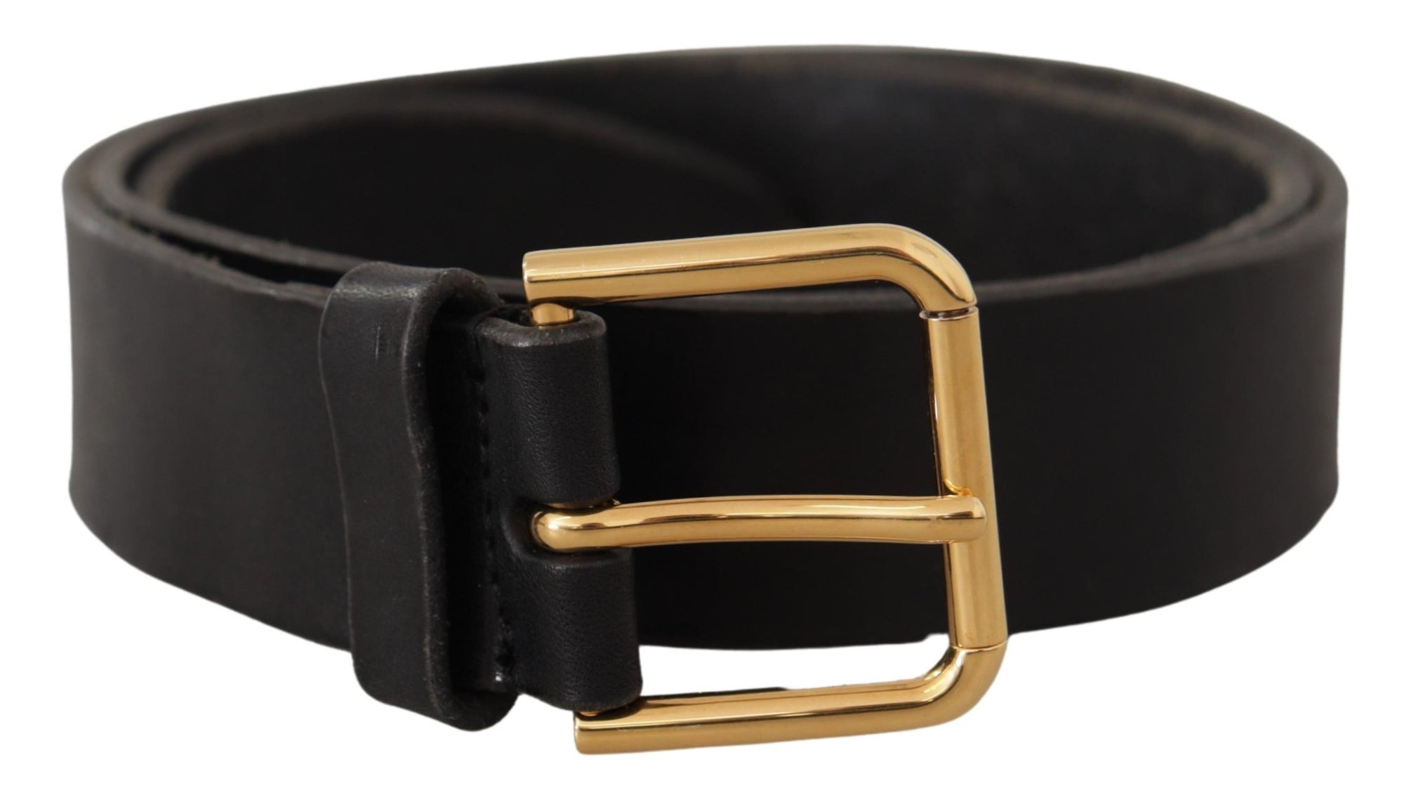 Dolce & Gabbana Black Leather Gold Tone Logo Metal Buckle Belt - Maison Luxe