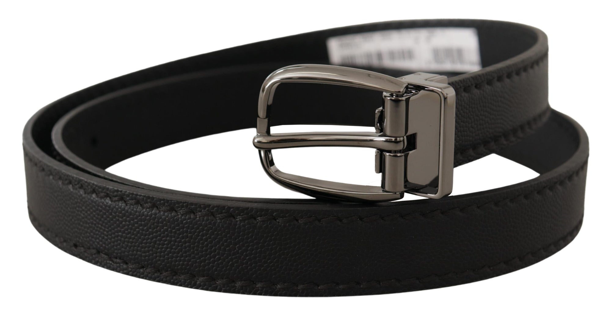 Dolce & Gabbana Black Leather Metal Logo Buckle Belt - Maison Luxe