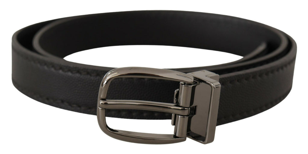 Dolce & Gabbana Black Leather Metal Logo Buckle Belt - Maison Luxe