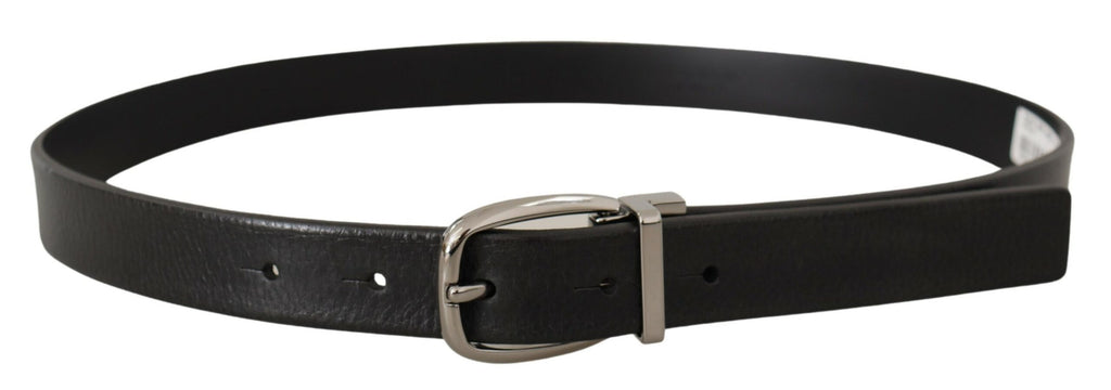 Dolce & Gabbana Black Leather Silver Chrome Metal Logo Buckle Belt - Maison Luxe