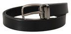 Dolce & Gabbana Black Leather Silver Chrome Metal Logo Buckle Belt - Maison Luxe