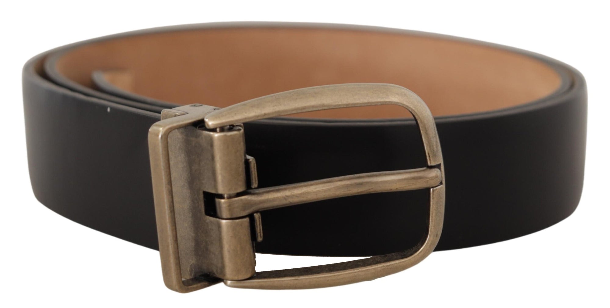 Dolce & Gabbana Black Brown Backend Leather Vintage Metal Buckle Belt - Maison Luxe