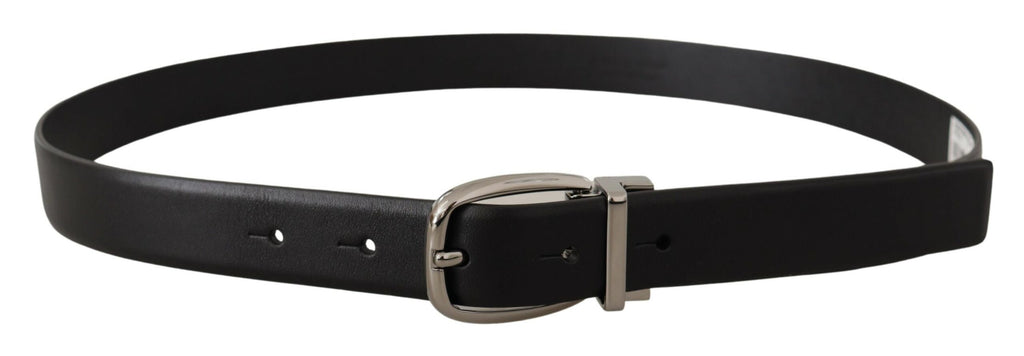 Dolce & Gabbana Black Leather Silver Metal Chrome Logo Buckle  Belt - Maison Luxe