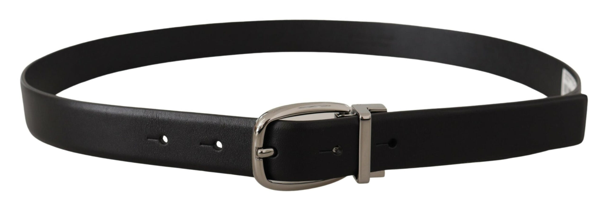 Dolce & Gabbana Black Leather Silver Metal Chrome Logo Buckle  Belt - Maison Luxe